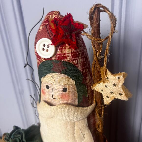 Vintage Folk Art Santa Christmas Decoration Primitive Rustic Fabric Holiday 11” - Picture 2 of 16